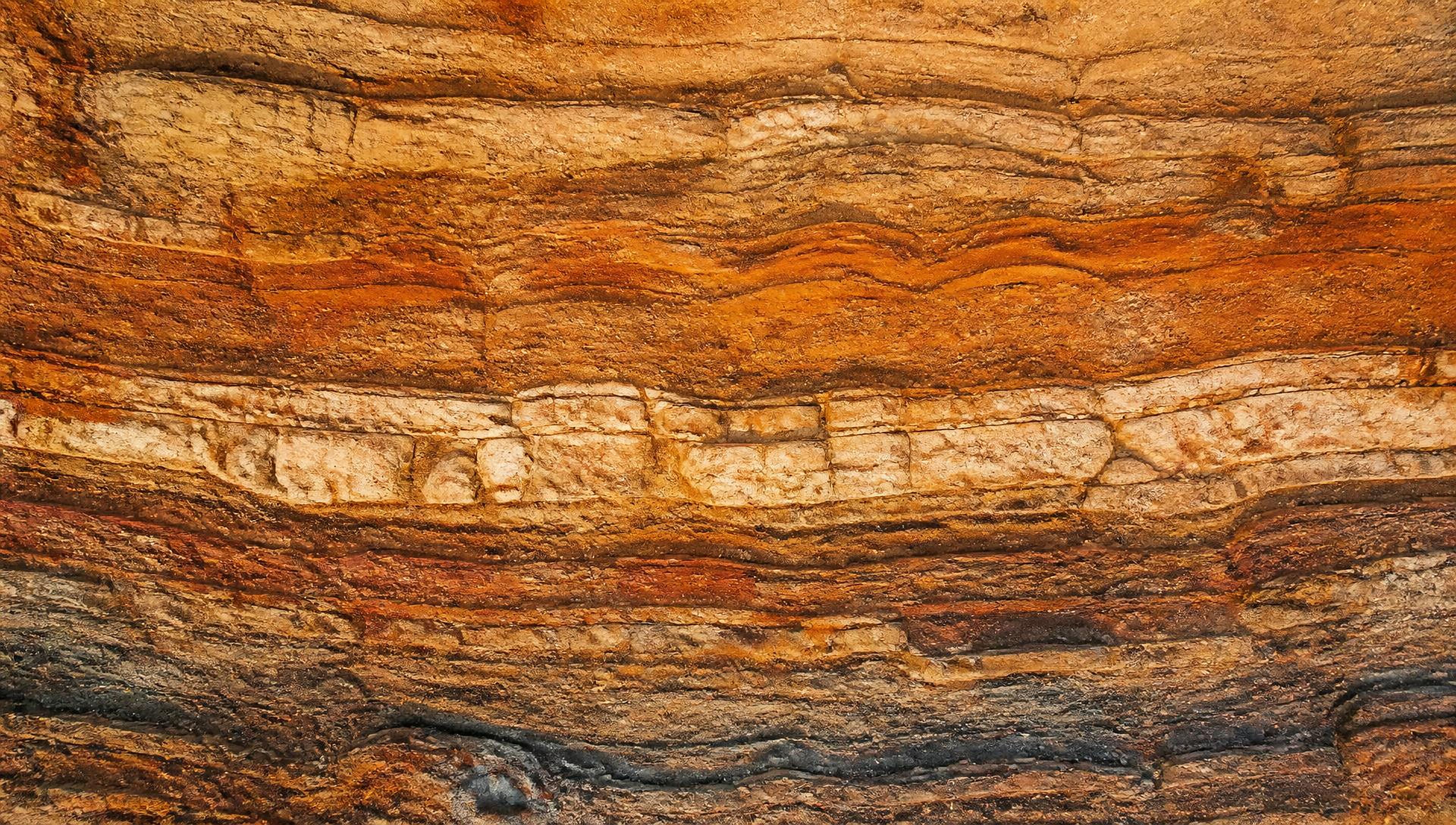 Aerial view of layered sedimentary rock strata